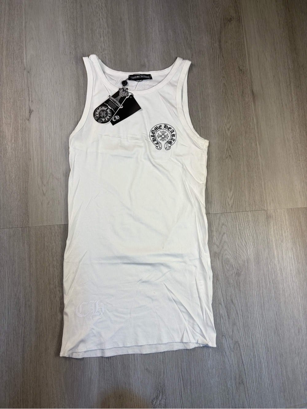 Chrome Hearts White Tank Top with Black Logo